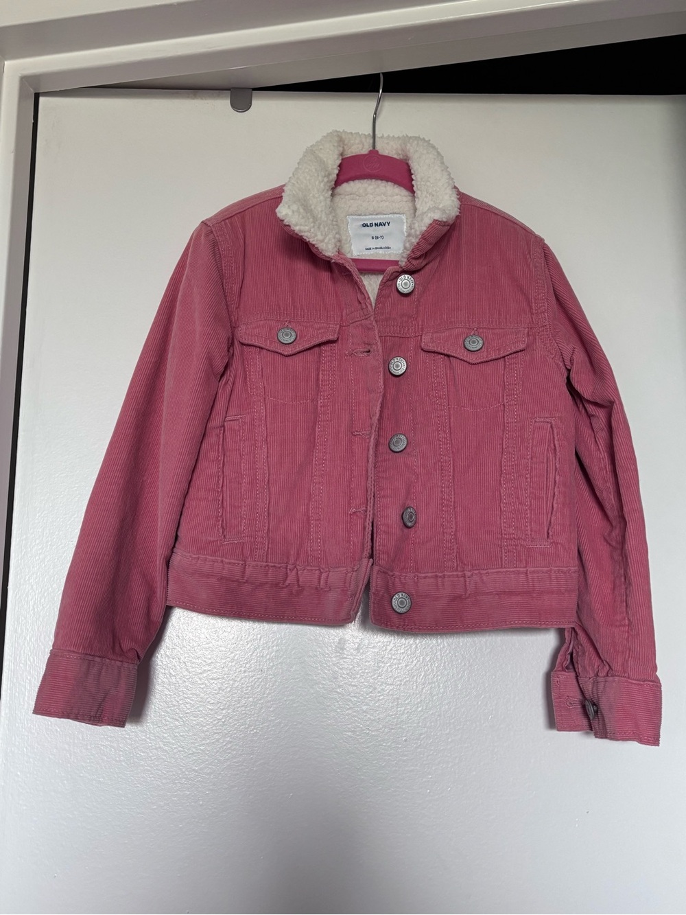 Old Navy Rose Pink Corduroy Jacket with White Sherpa Collar